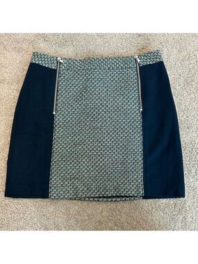 Club Monaco black green tweed colour block panel miniskirt Sz 0